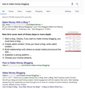 How To Make Money Blogging - search example