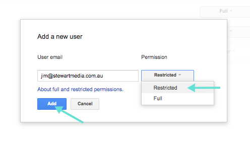 Add New User & Restrictions - Search Console
